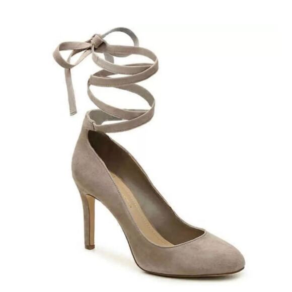 BCBGeneration Beige Taupe Suede Ellah Pumps Tie Wrap High Heels Stilettos Size 8 - Picture 16 of 16